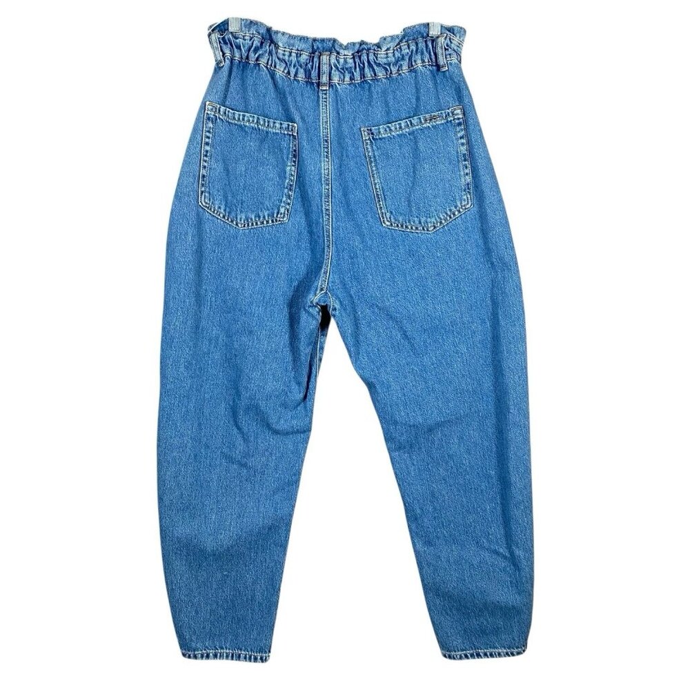 Zara Jeans Women's 8 Baggy Barrel High Waisted Ruffled Paperbag Elastic Waist - Picture 2 of 13